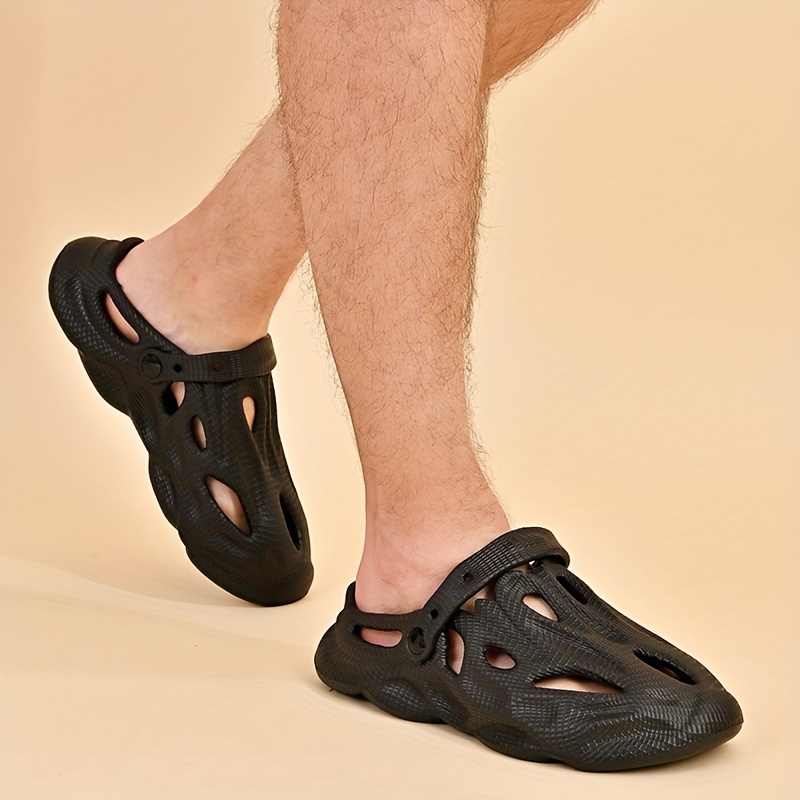 mens fashion plain color clogs anti skid closed toe slides slippers quick drying foam runners for indoor outdoor shower beach pool details 2