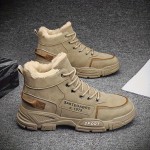 Men's Fuzz-lined Winter High Top Sneakers Boots, Thermal Shoes, Warm Sneakers For Fall Winter